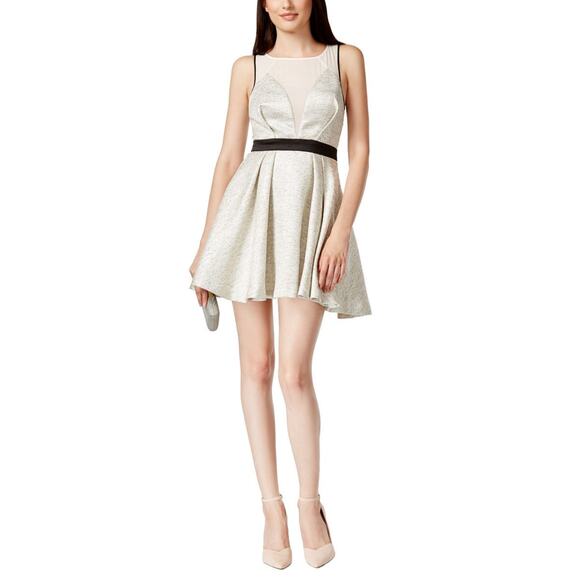 BCBGENERATION  Illusion Neck Cocktail Fit & Flare Dress Women's 10 New - Picture 1 of 14
